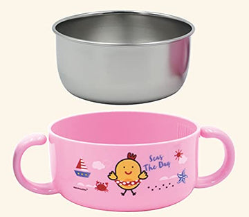 PINKAH 370ml Cute Colorful Tableware Stainless Steel Bowl Set with Smasher