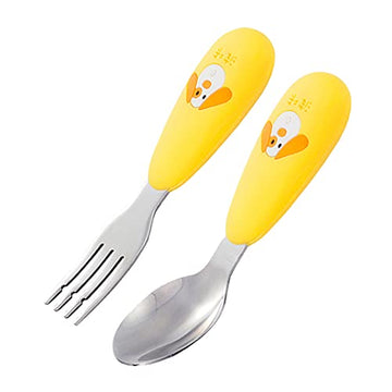 PINKAH - Spoon and Fork Set Stainless Steel Cutlery with Silicone Handle Sleeve (BEE Yellow)