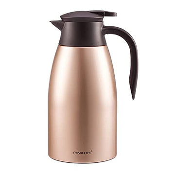 PINKAH Thermal Coffee Carafe 2L Keep Water hot up to 12h Reusable Stainless Steel Thermos Pot Vacuum Flask (Metallic Beige)