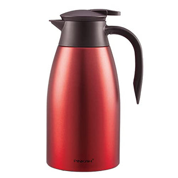 PINKAH Thermal Coffee Carafe 2L Keep Water hot up to 12h Reusable Stainless Steel Thermos Pot Vacuum Flask (Metallic red)
