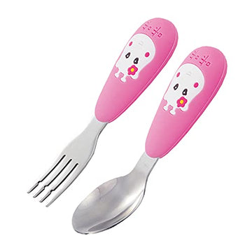 PINKAH - Spoon and Fork Set Stainless Steel Cutlery with Silicone Handle Sleeve (Blush Pink)