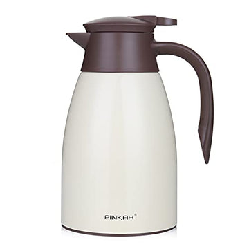 PINKAH 1.5L Double Wall Stainless Steel Large Insulated Vacuum Flask Tea Pot Dispense (Cream)