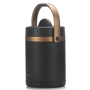 PINKAH 2L Double Wall Stainless Steel Insulated 2 Layer Lunch Box with Handle (Black)