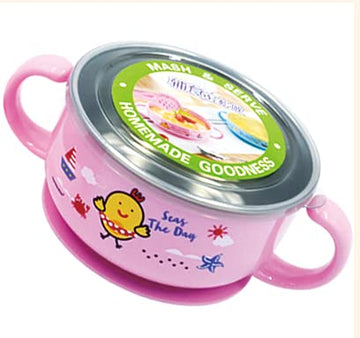 PINKAH 370ml Cute Colorful Tableware Stainless Steel Bowl Set with Smasher