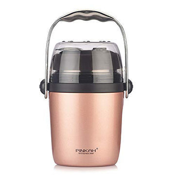 PINKAH 950ml Double Wall Stainless Steel Insulated 2 Layer Lunch Box with Foldable Spoon (Metallic Copper)