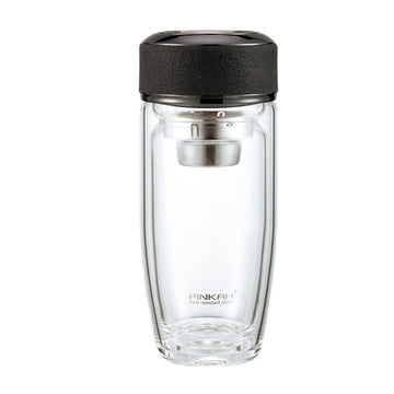 PINKAH bpa Free Fruit and Tea Infuser Borosilicate Glass Water Bottle Leak Proof Tea Glass Bottle with Tea Infuser (Black)