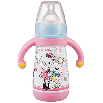 PINKAH 310ml Cartoon 3in1 BPA Free Double Wall Stainless Steel Vacuum Kids Training Bottle with 3 Lips Set (Blush Pink)