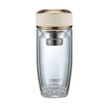 PINKAH bpa Free Fruit and Tea Infuser Borosilicate Glass Water Bottle Leak Proof Tea Glass Bottle with Tea Infuser (White)