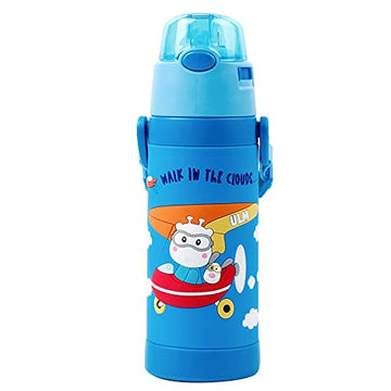 Pinkah - 3D Cartoon Sleeve Vacuum Insulated Stainless Steel for Children with Straw and Strap (Blue)