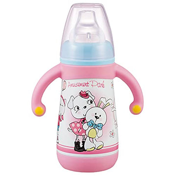PINKAH 310ml Cartoon 3in1 BPA Free Double Wall Stainless Steel Vacuum Kids Training Bottle with 3 Lips Set (Blush Pink)