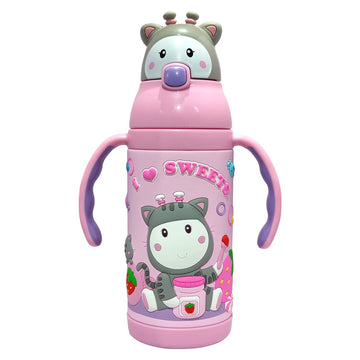 PINKAH 380ML 3D Cap & Cartoon Design Vacuum Stainless Steel Bottle for Kids. (PEPA-PNK)