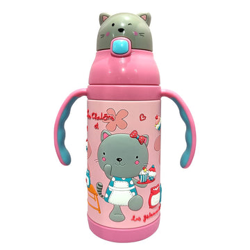PINKAH 380ML 3D Cap & Cartoon Design Vacuum Stainless Steel Bottle for Kids. (Tedy-PNK)