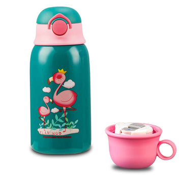 PINKAH 600ML Cartoon Design Vacuum Stainless Steel Bottle for Kids. (Green)