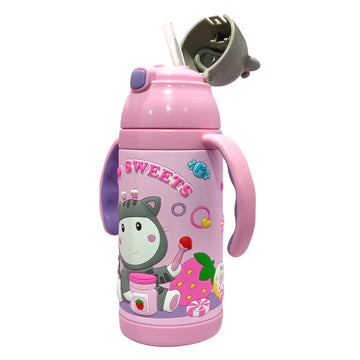 PINKAH 380ML 3D Cap & Cartoon Design Vacuum Stainless Steel Bottle for Kids. (PEPA-PNK)
