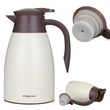 PINKAH 1.5L Double Wall Stainless Steel Large Insulated Vacuum Flask Tea Pot Dispense (Cream)