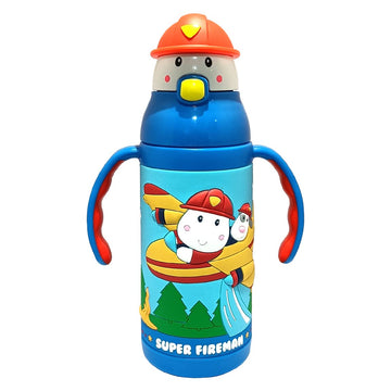 PINKAH 380ML 3D Cap & Cartoon Design Vacuum Stainless Steel Bottle for Kids. (PEPA-Blue)
