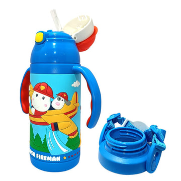 PINKAH 380ML 3D Cap & Cartoon Design Vacuum Stainless Steel Bottle for Kids. (PEPA-Blue)