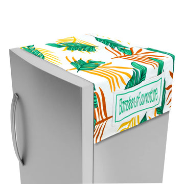 FABKUC Fridge/Refrigerator Top Cotton Cover with 2 Utility Pockets, Splash-Proof, Dustproof Washer Dryer Cover (Monstera)
