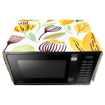 FABKUC Microwave/Oven Top Cotton Cover with 2 Utility Pockets, Splash-Proof, Dustproof Washer Dryer Cover (Yellow Leaves)