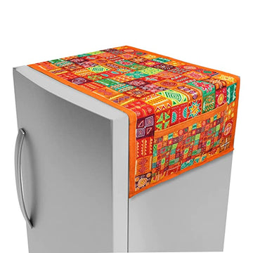 FABKUC Fridge/Refrigerator Top Cotton Cover with 2 Utility Pockets, Splash-Proof, Dustproof Washer Dryer Cover (National Grid)