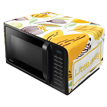 FABKUC Microwave/Oven Top Cotton Cover with 2 Utility Pockets, Splash-Proof, Dustproof Washer Dryer Cover (Yellow Leaves)