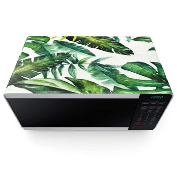 FABKUC Microwave/Oven Top Cotton Cover with 2 Utility Pockets, Splash-Proof, Dustproof Washer Dryer Cover (Leaf)