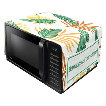 FABKUC Microwave/Oven Top Cotton Cover with 2 Utility Pockets, Splash-Proof, Dustproof Washer Dryer Cover (Monstera)